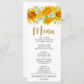 Wasserfarben Sonnenblumen Hochzeitmenü Menükarte (Vorne/Hinten)