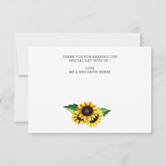 Wasserfarben Sonnenblumen Land Rustikale Hochzeit Dankeskarte (Rückseite)