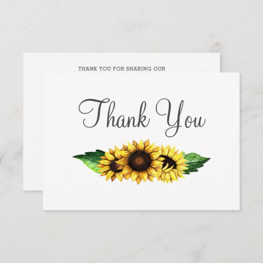 Wasserfarben Sonnenblumen Land Rustikale Hochzeit Dankeskarte (Vorne/Hinten)