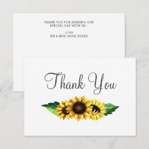 Wasserfarben Sonnenblumen Land Rustikale Hochzeit Dankeskarte