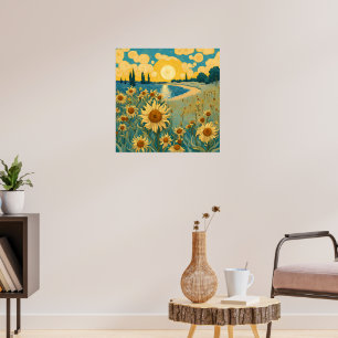 Wasserfarben Sonnenblumen Landschaft im Van-Gogh-S Poster
