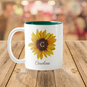 Wasserfarben-Sonnenblumen-Monogramm-Name Zweifarbige Tasse