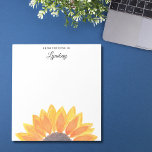 Wasserfarben Sonnenblumen Personalisiert Notizblock<br><div class="desc">Dieses wunderschöne Sonnenblumennotepad verfügt über eine handbemalte gelbe Aquarellblume. Ändern Sie den Stil und die Farbe des Schriftartes einfach,  um ihn für Sie zu personalisieren. Original Wasserfarbe © Michele Davies.</div>