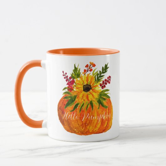 Wasserfarben Sonnenblumen Pumpkin Herbst Rustikale Tasse (Links)