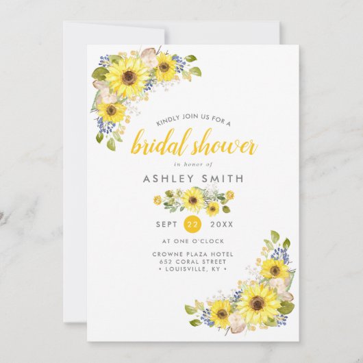 Wasserfarben Sonnenblumen Rustikales Brautparty Einladung (Vorderseite)
