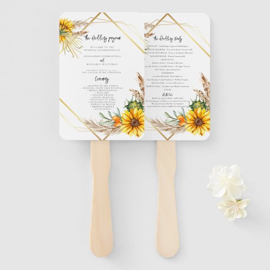 Wasserfarben Sonnenblumen Rustikales Hochzeitsprog Fächer (Vorne und Hinten)