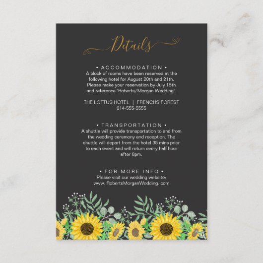 Wasserfarben Sonnenblumen Schwarze Hochzeiten Deta Begleitkarte (Vorderseite)