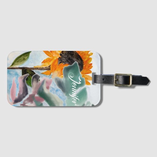 Wasserfarben Sonnenblumen Tropisches botanisches G Gepäckanhänger (Vorderseite (Horizontal))