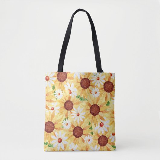 Wasserfarben-Sonnenblumen und Daisy-Muster Tasche (Vorderseite)