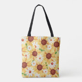 Wasserfarben-Sonnenblumen und Daisy-Muster  Tasche (Rückseite)