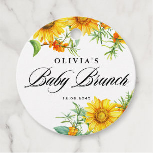 Wasserfarben-Sonnenblumen und Seabuckthorn-Babybru Geschenkanhänger