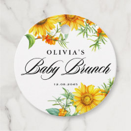 Wasserfarben-Sonnenblumen und Seabuckthorn-Babybru Geschenkanhänger