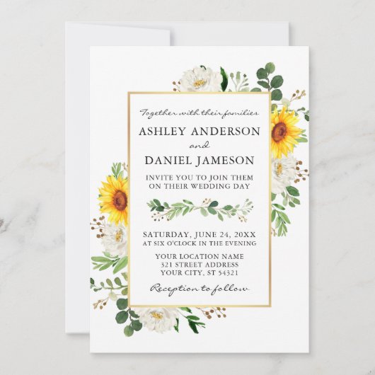 Wasserfarben Sonnenblumen Weiße Blütengoldblüte Ho Einladung (Vorderseite)
