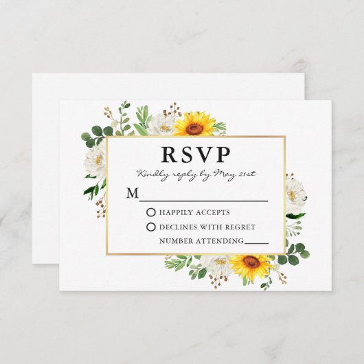 Wasserfarben Sonnenblumen Weiße Blütengoldblüte Ho RSVP Karte (Vorne/Hinten)