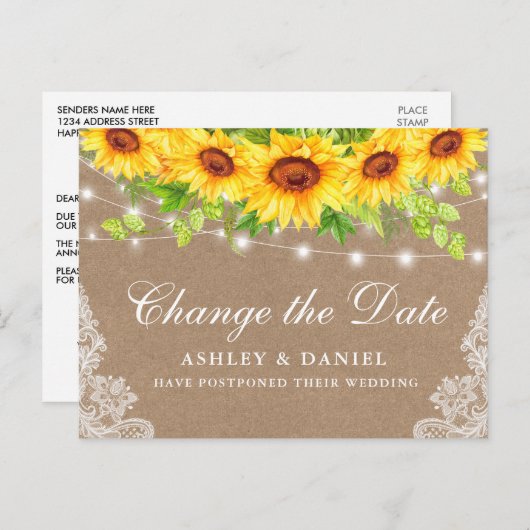 Wasserfarben SonnenblumenKraft ändert das Datum Postkarte (Vorne/Hinten)