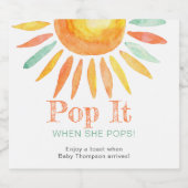 Wasserfarben Sonnenschein Niedliche Sonne Pop Es, Schaumweinetikett (Einzelnes Label)