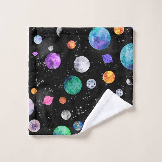 Wasserfarben-Sonnensystem Weltraumplaneten Galaxie Badhandtuch Set (Waschlappen)