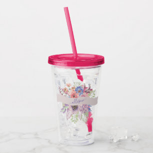 Wasserfarben-Sonnenuntergangs-Blumen personalisier Acryltrinkbecher