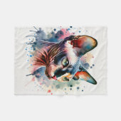 Wasserfarben-Sphynx-Katze Künstliches Portrait Fleecedecke (Vorderseite (Horizontal))