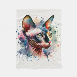 Wasserfarben-Sphynx-Katze Künstliches Portrait Fleecedecke
