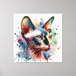 Wasserfarben-Sphynx-Katze Künstliches Portrait Leinwanddruck