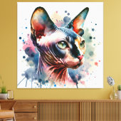 Wasserfarben-Sphynx-Katze Künstliches Portrait Leinwanddruck (Insitu (Wohnzimmer))
