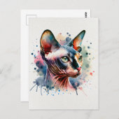 Wasserfarben-Sphynx-Katze Künstliches Portrait Postkarte (Vorne/Hinten)