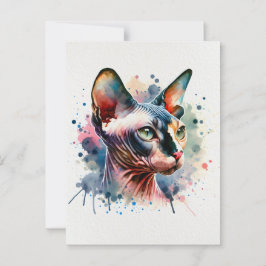 Wasserfarben-Sphynx-Katze Künstliches Portrait Postkarte