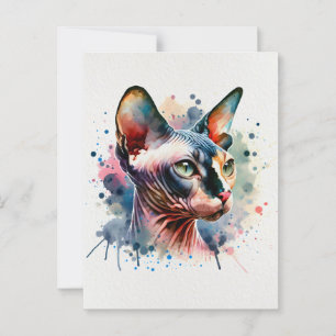 Wasserfarben-Sphynx-Katze Künstliches Portrait Postkarte