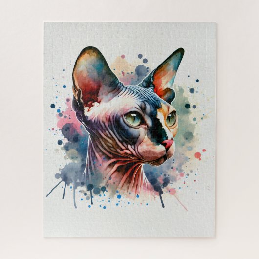 Wasserfarben-Sphynx-Katze Künstliches Portrait Puzzle (Vertikal)