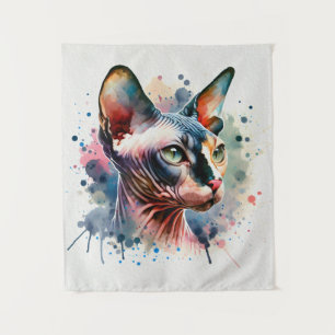 Wasserfarben-Sphynx-Katze Künstliches Portrait Wandteppich