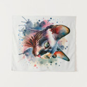 Wasserfarben-Sphynx-Katze Künstliches Portrait Wandteppich (Vorderseite (Horizontal))