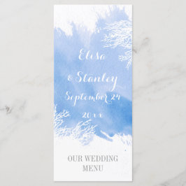 Wasserfarben Splash Korallenriff Blau Hochzeitsmen Menükarte