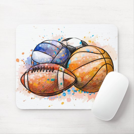 Wasserfarben-Sportbälle Mousepad (Mit Mouse)
