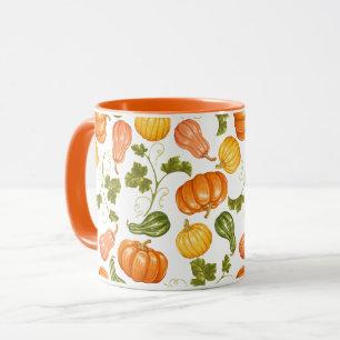 Wasserfarben-Squash-, Pumpkin- und Blätter-Muster Tasse