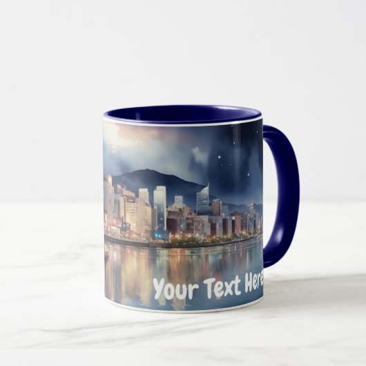 Wasserfarben Stadt Nacht Blick Fluss und Fischerbo Tasse (VorderseiteRechts)