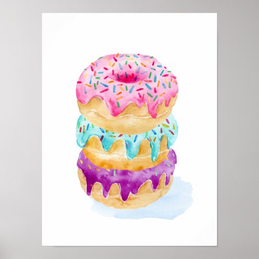 Wasserfarben-Stapel von Donuts Poster (Vorne)