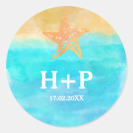 Wasserfarben Starfish Hochzeitstile Runder Aufkleber