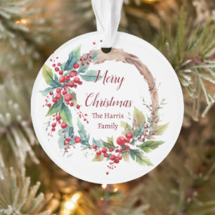 Wasserfarben-Stechpalmenkranz personalisiertes Wei Ornament