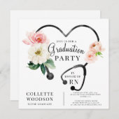 Wasserfarben-Stethoskop-Abschluss Einladung (Vorne/Hinten)