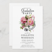 Wasserfarben-Stethoskop-Abschluss Einladung (Vorne/Hinten)