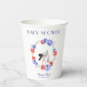 Wasserfarben Storch Blau & Rote Blütenreste Pappbecher (Rückseite)