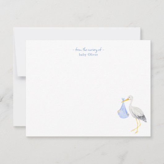 Wasserfarben Storch mit Baby Junge Danke Karte (Vorderseite)