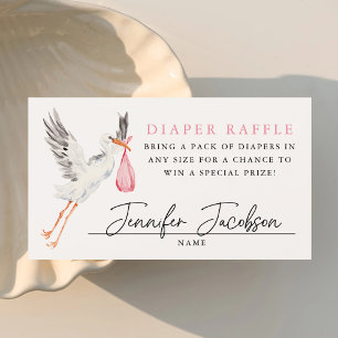 Wasserfarben Storch Pink Babydusche Windelwindeln Begleitkarte