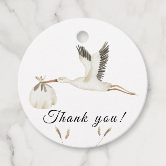 Wasserfarben-Storchenbaby-Dusche Danke Geschenkanhänger (Vorderseite)