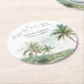 Wasserfarben Strand Hochzeit glücklich immer nach Runder Pappuntersetzer (Angewinkelt)