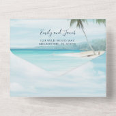 Wasserfarben-Strand Hochzeit mit Foto All In One Einladung (Rückseite)