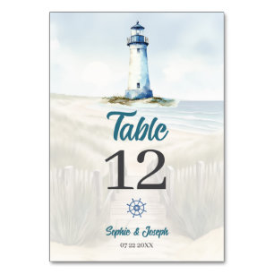 Wasserfarben Strand, Küste New England Hochzeit Tischnummer