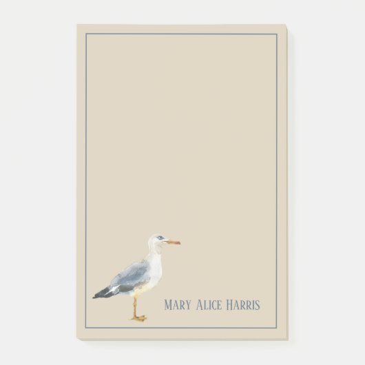 Wasserfarben Strand Möwe Personalisiert Post-it Klebezettel (Vorderseite)