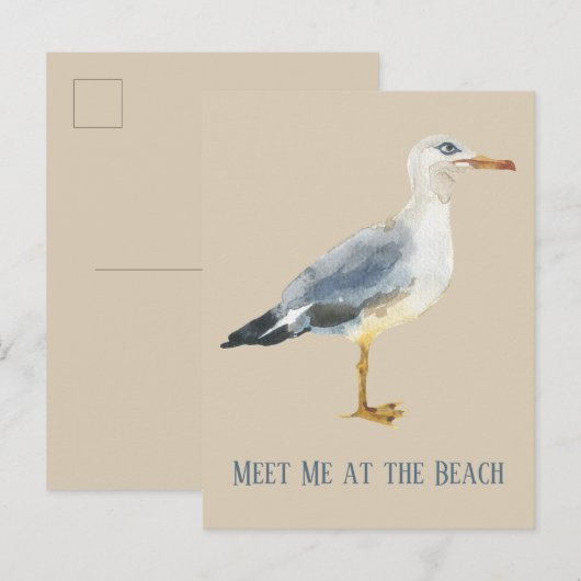 Wasserfarben Strand Möwe Personalisiert Postkarte (Vorne/Hinten)